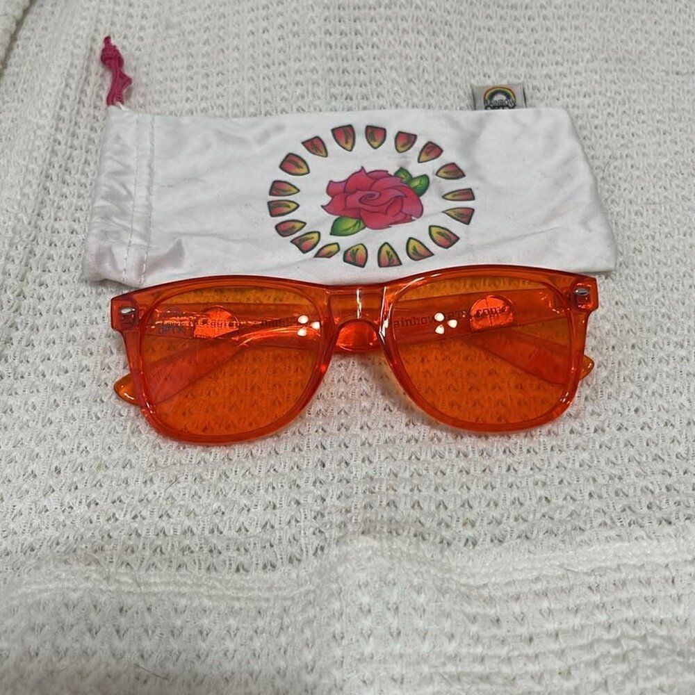 RainbowOptx Mood Boosting OrangeSunglasses Wayfarer Frame Orange Lens w/ Pouch
